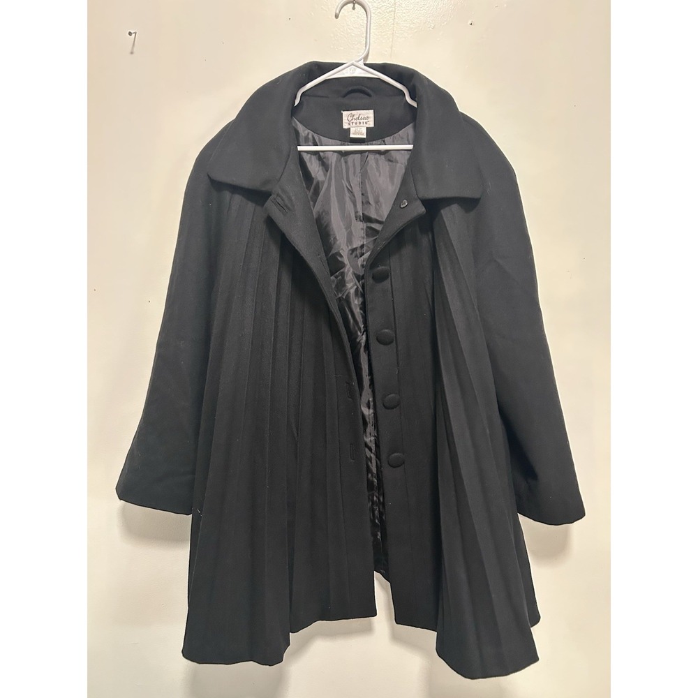 Chelsea Studio Black Pleated Swing Coat Size 18W